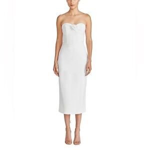 Monique Lhuillier NWT Leonor Crepe Midi-Dress in Ivory Size 6 MRSP $475